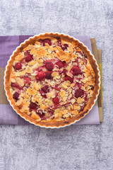 Rhubarb and Raspberry Tart with frangipane
