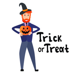 Happy Halloween, Funny Cartoon Man, Vector Illustration 