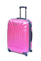 Pink travel roller luggage isolated on the white background