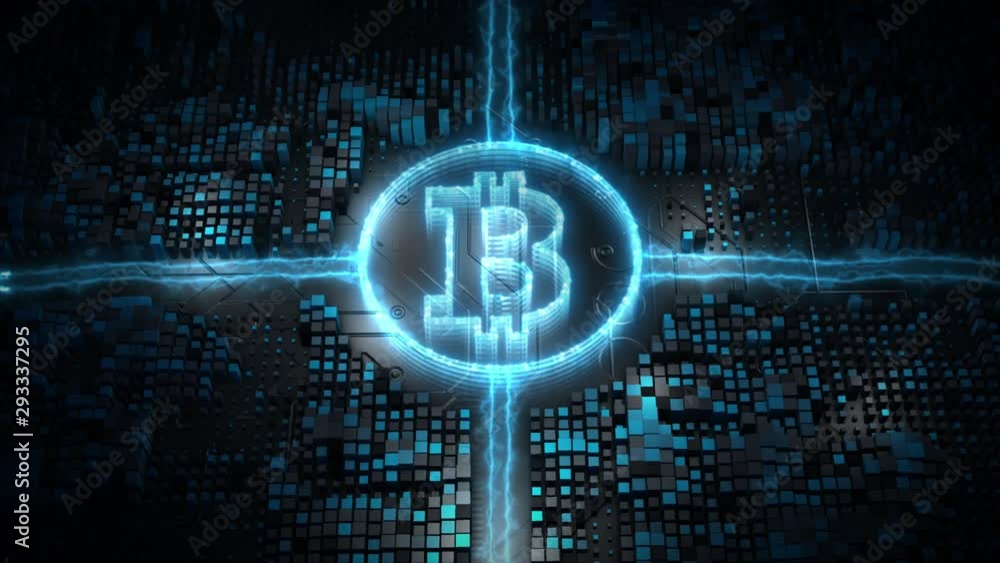 Poster bitcoin blockchain crypto currency digital encryption network, money exchange technology background 