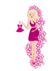 Pregnant woman on shopping, abstract decorative icon