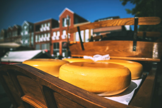 Holland cheese rounds at traditional market