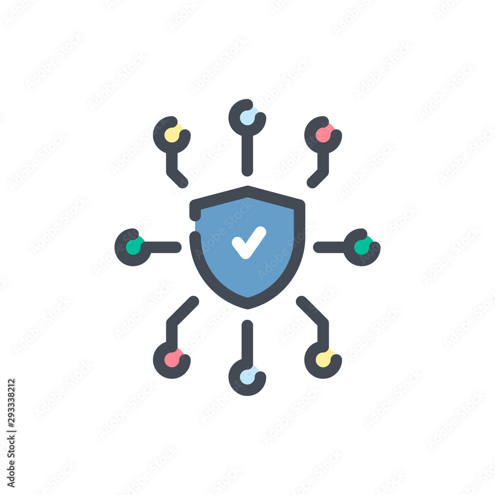 Poster Network security color line icon. Shield with data protection vector outline colorful sign.