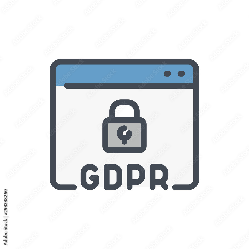 Poster website with gdpr secure color line icon. browser page with padlock vector outline colorful sign.
