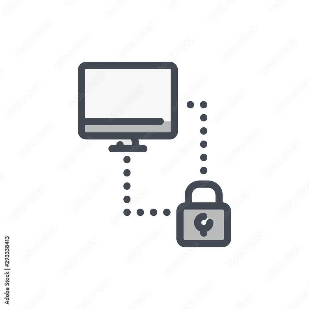 Poster network data protection color line icon. computer with secure connection vector outline colorful sig