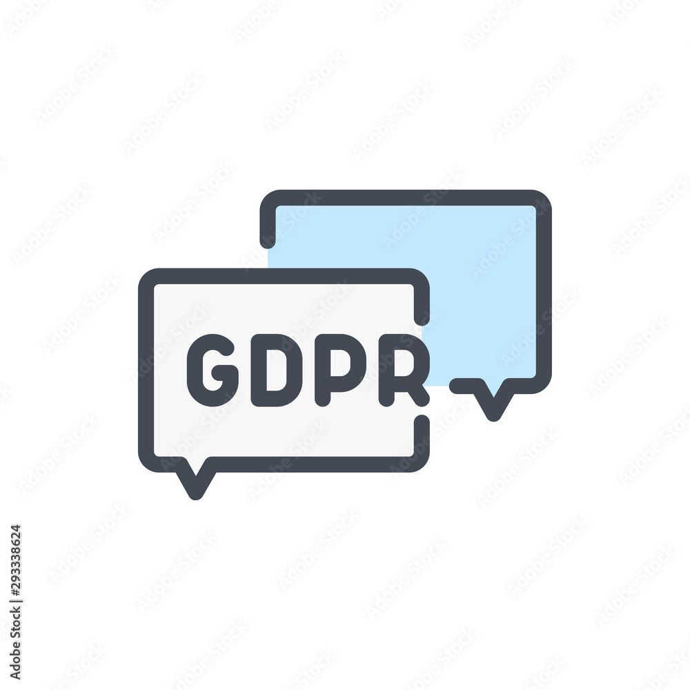 Poster message with gdpr color line icon. chat with data protection vector outline colorful sign.