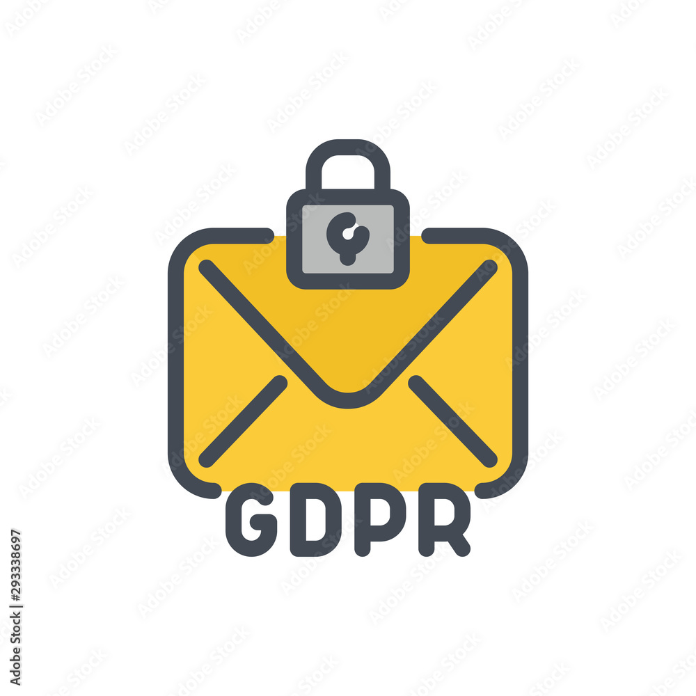 Poster email online protection color line icon. gdpr with mail and lock vector outline colorful sign.