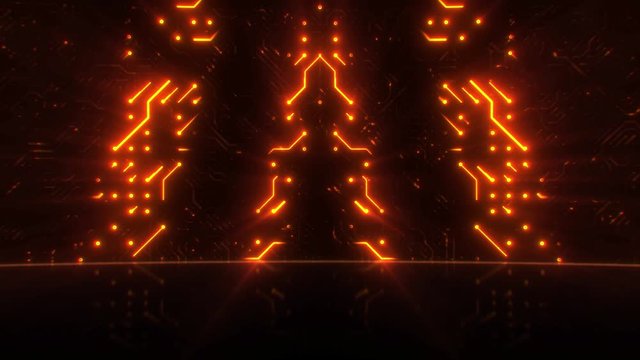 Shiny Fire Gold Awards Stage Background. Glow PCB Neon theme Full HD Animation with moving little circles and lines. Celebration party with Luxury screen 