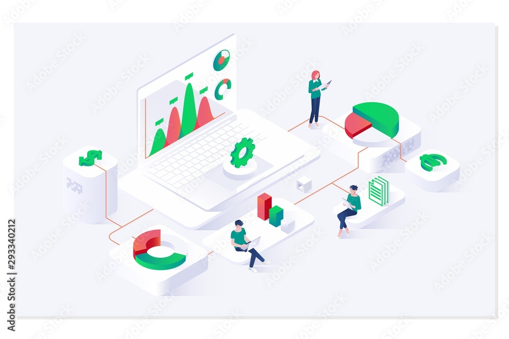 Aufkleber data analysis and statistics concept isometric web banner