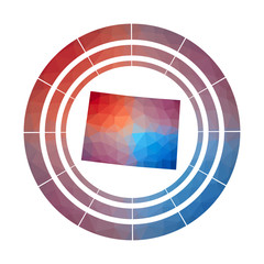 Colorado badge. Bright gradient logo of US state in low poly style. Multicolored Colorado rounded sign with map in geometric style for your infographics.