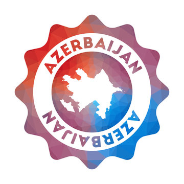 Azerbaijan low poly logo. Colorful gradient travel logo of the country in geometric style. Multicolored polygonal Azerbaijan rounded sign with map for your infographics.