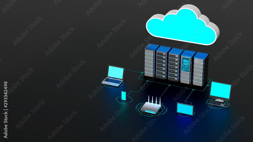 Wall mural internet cloud and computer wireless network concept