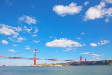 landscape of Lisbon and famous April 25th Bridge 