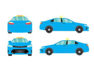 Set of taxi blue car view on white backgruond,illustration vector,Side, front, back,Business sedan isolated