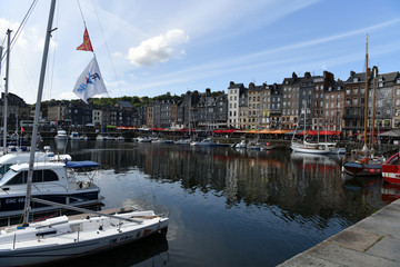 urban houses in port in reflections in the water