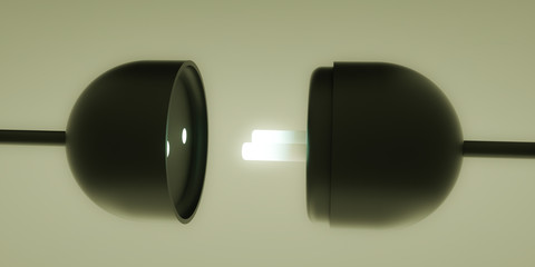 electric plug with glowing lightning plugs - illustration 3d rendering