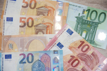 euro money cash business debt public background.Money bills in Euros. Money used to buy in the market, to invest in companies, industries. The banks use it to leave it and earn more money.