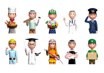 10 profession upper body illustrations in 3d rendering