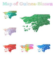Hand-drawn map of Guinea-Bissau. Colorful country shape. Sketchy Guinea-Bissau maps collection. Vector illustration.