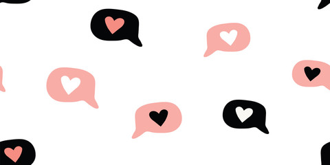 Seamless pattern with doodle love heart emoji