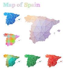 Hand-drawn map of Spain. Colorful country shape. Sketchy Spain maps collection. Vector illustration.