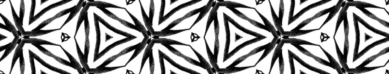 Black and white summer Seamless Border Scroll. Geo