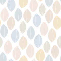 Seamless soft tones leaf autumn pattern doodle.