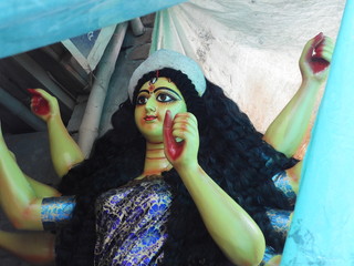 Goddess Durga. Idols are making in Kumortuli, Kolkata by clay and soil. These are captured in OCT...