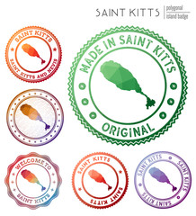 Saint Kitts badge. Colorful polygonal island symbol. Multicolored geometric Saint Kitts logos set. Vector illustration.