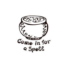 Halloween Hand Drawn Boiler with Phrase Isolated on White Background