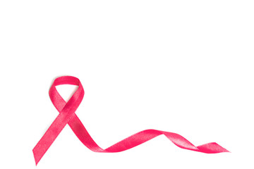 Pink Breast Cancer Ribbon with copy space isolated on white background