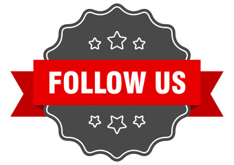 follow us red label. follow us isolated seal. follow us