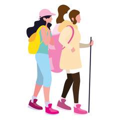 Isolated trekking women vector design