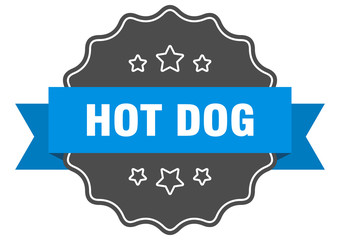 hot dog blue label. hot dog isolated seal. hot dog