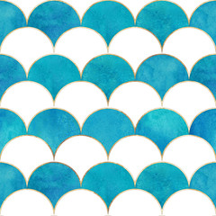 Mermaid fish scale wave japanese seamless pattern © Olga
