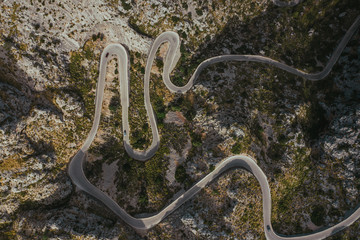 Mallorca's most picturesque road to Sa Calobra aerial drone view. Balearic Islands, Spain.