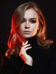 Fototapeta premium beautiful woman in color lights. colorful girl