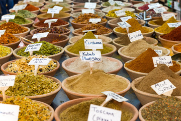 Piles of spices for sale. beach, sell, organic, mix,