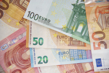 euro money cash business debt public background.Money bills in Euros. Money used to buy in the market, to invest in companies, industries. The banks use it to leave it and earn more money.