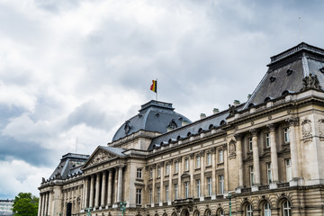 Fototapeta na wymiar Main building of the Royal Palace of Brussels against cloudy sky, in Belgium