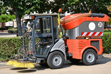 Street cleaner machinery on the road
