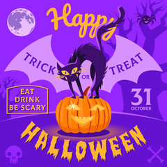 Happy Halloween party design for poster, banner, card, invitation and celebration event.