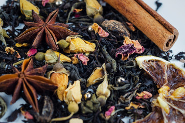 Black tea with anise, dry lemon and cinnamon sticks