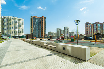 Russia, Novosibirsk - May 31, 2019: Russian courtyards. buildings, house architecture, exterior....