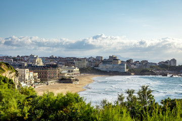 Naklejka na ściany i meble Biarritz, France - View of the beach and the city of Biarritz, french riviera, France