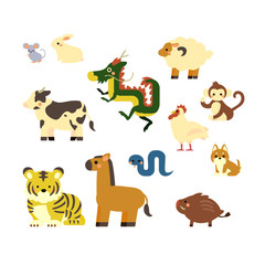 動物　十二支　イラスト　セット
