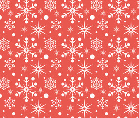 Fototapeta na wymiar Retro christmas pattern for decorative design. Seamless red snowflake christmas pattern. Xmas celebration. Vector image