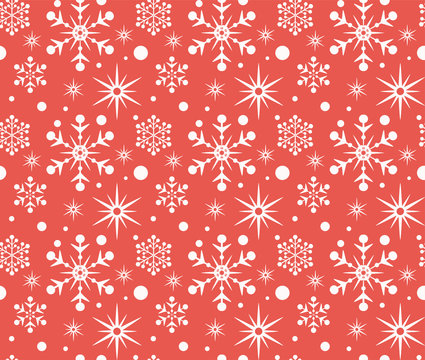Retro christmas pattern for decorative design. Seamless red snowflake christmas pattern. Xmas celebration. Vector image