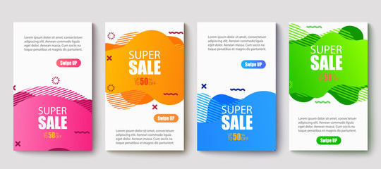 Dynamic modern fluid mobile for sale banners. Sale banner template design, Super Sale set.Vector illustration