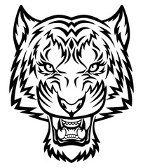 Anger tiger head (black and white). This is vector illustration ideal for logo, mascot, tattoo or T-shirt graphic.